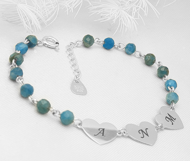 1793 bransoletka srebrna 925 z grawerem i niebieskimi kamieniami naturalnymi