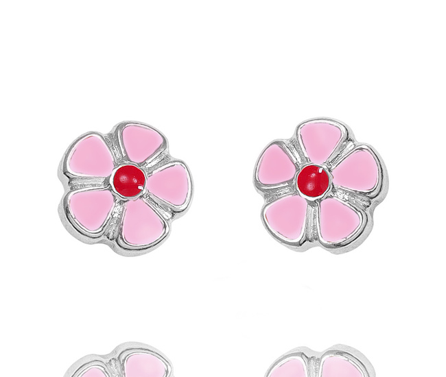kolczyki dla dziewczynki różowe kwiatuszki z emalią 1777/1