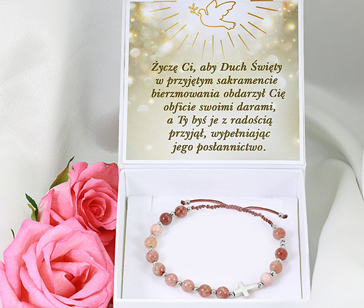 1627/8 bransoletka różaniec stal srebrna na sznureczku z kamień słoneczny