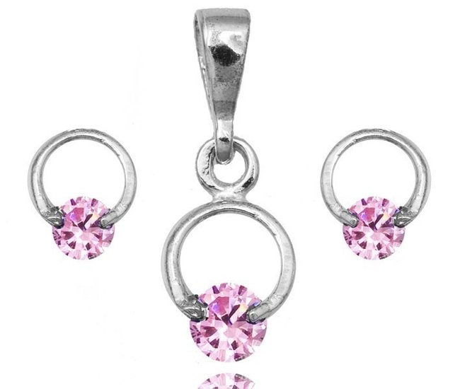 480/334  Komplet srebrny 925, cyrkonią różową kolczyki, wisiorek .