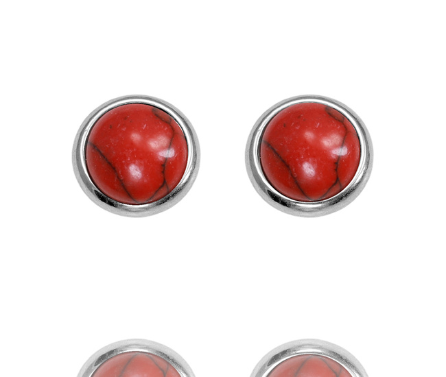 Czerwone kolczyki z kamieniem naturalnym ze stali szlachtnej 1778