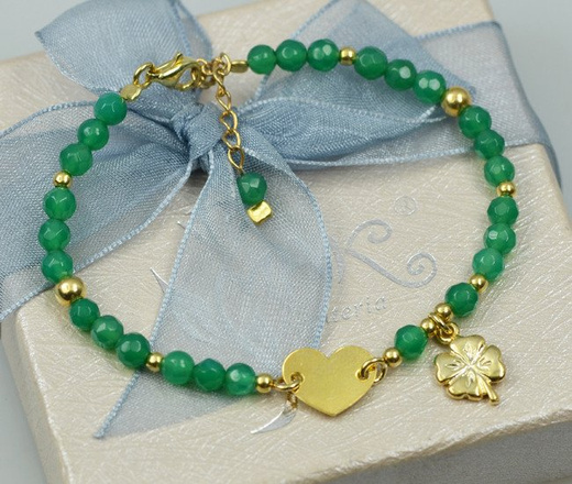 BR715/3 BRANSOLETKA pozłacana z zielonym agatem