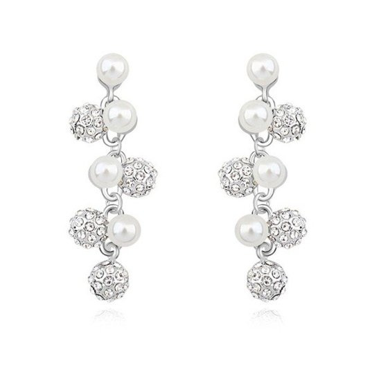 Kol  599/536  kolczyki  kryształy białe złoto, cyrkonia, perłka