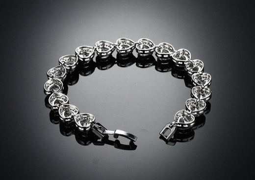 BR599/477 srebrna, CYRKONIE BRANSOLETKA 18 cm serduszka