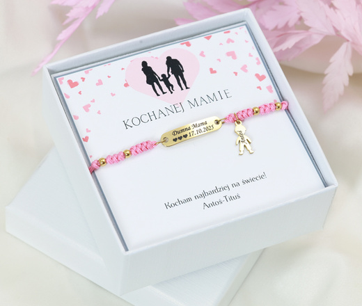  bransoletka dla mamy z grawerowaną zawieszką na sznureczku 1638/7