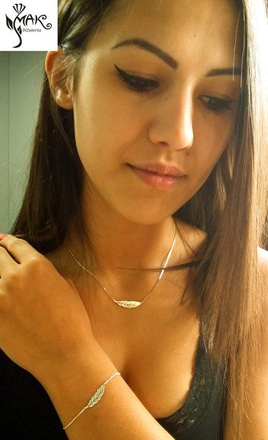 BR706 BRANSOLETKA piórko 100% SREBRO 925 grawer