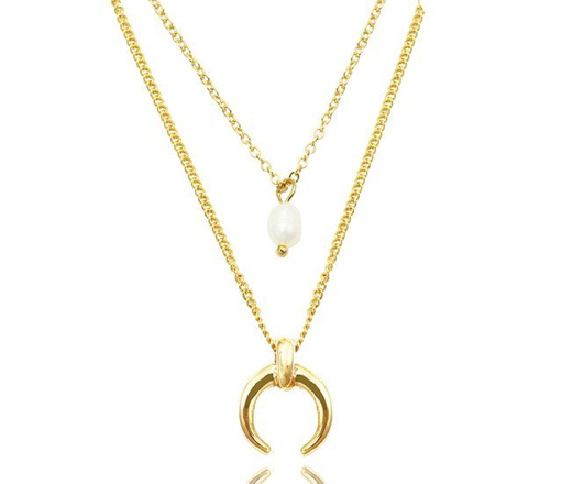 1251/3 naszyjnik złoty stalowy perła naturalna i róg obfitości podwójny