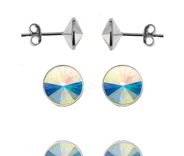 696 Kolczyki Swarovski Elements 6 mm srebro 925 crystal ab tęczowy
