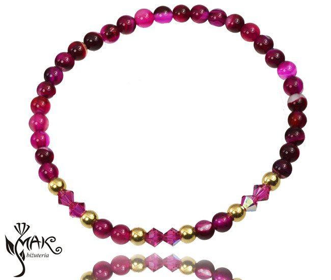 BR950 BRANSOLETKA pozłacana agat różowy, Swarovski Element