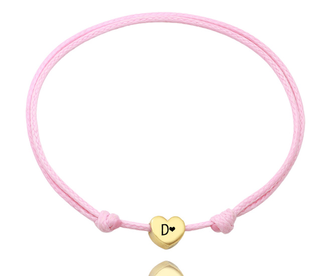 bransoletka na sznureczku 1752/8 serce z grawerunkiem, pozłacane srebro 925