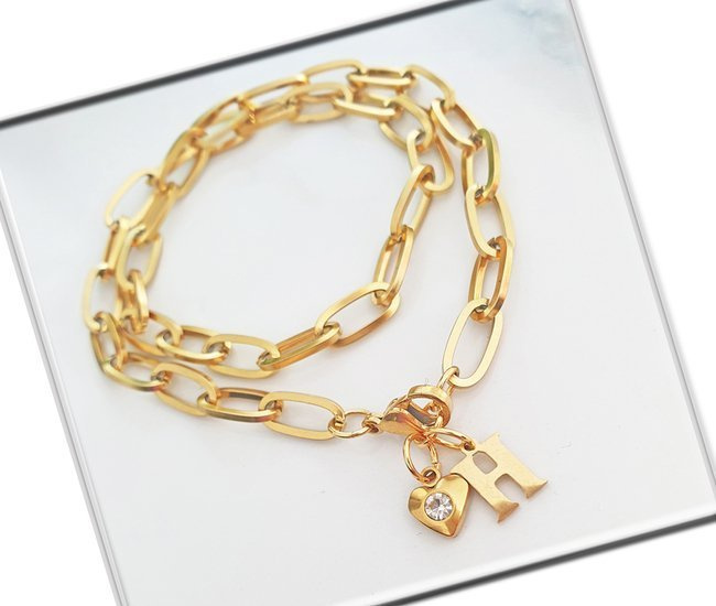 1232/5 naszyjnik złoty stal gruby łańcuszek dowolna literka, inicjał, alfabet