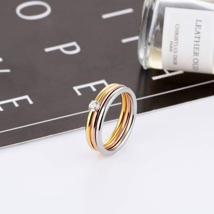 599/959 pierścionek potrójne obręcze stal różowe żółte złoto