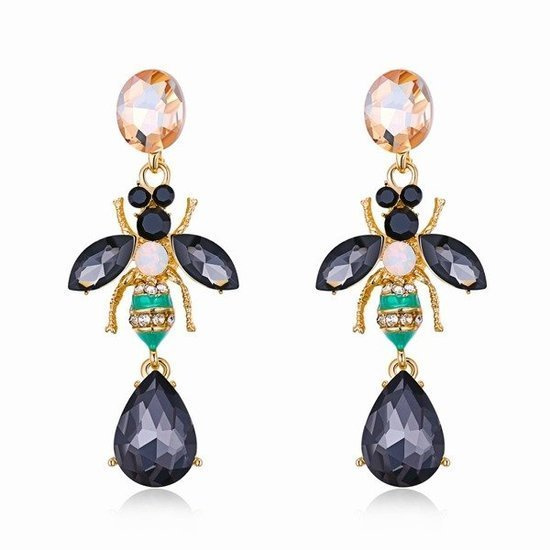 Kol 599/766 KOLCZYKI muchy, długie pozłacane z cyrkoniami