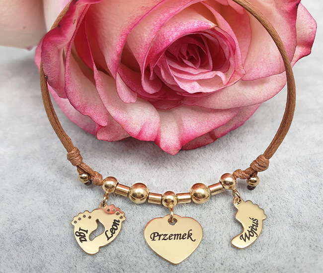 1120 bransoletka srebrna 925 pozłacana trzy zawieszki z grawerem