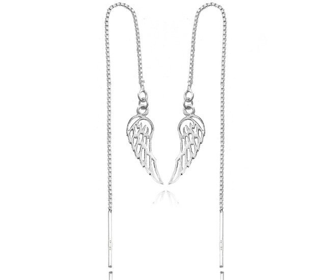 1155 Kolczyki srebrne 925 łańcuszki przeciągane skrzydła anioła