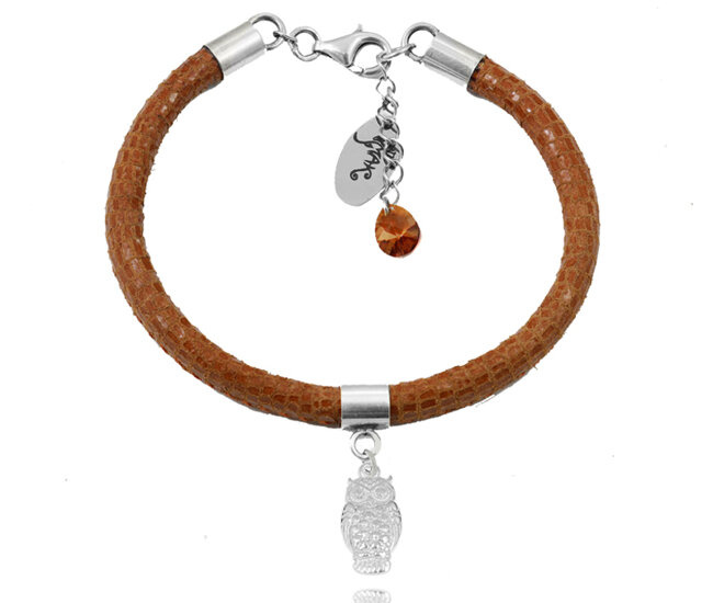 1574 bransoletka skórzana z sową Dzień Nauczyciela stal szlachetna