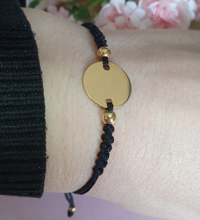 1340 BRANSOLETKA Z GRAWEREM srebro pozłacane na sznureczku