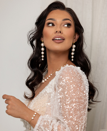 1667 naszyjnik na ślub pozłacany perły jedwabne