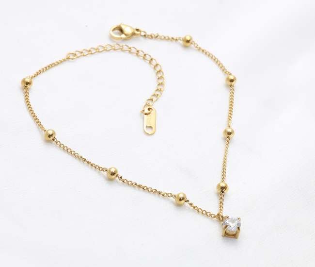 Bransoletka na nogę pozłacana z cyrkonią i kuleczkami 1857/23