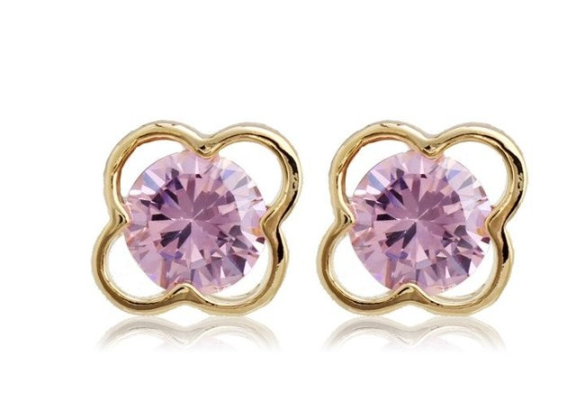 Kol  599/384 kolczyki cyrkonie różowe zółte złoto