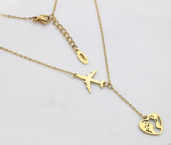 Naszyjnik pozłacany, kula ziemska globus samolot 1854/6