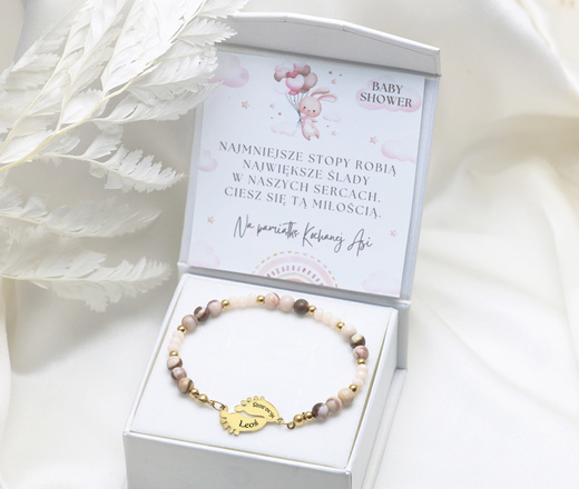 Bransoletka grawerowana pozłacane stopki z kamieniami naturalnymi 1876/1