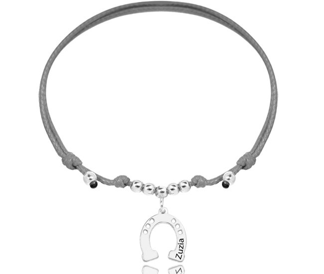 1335 Bransoletka z grawerem srebrna na sznurku zawieszka