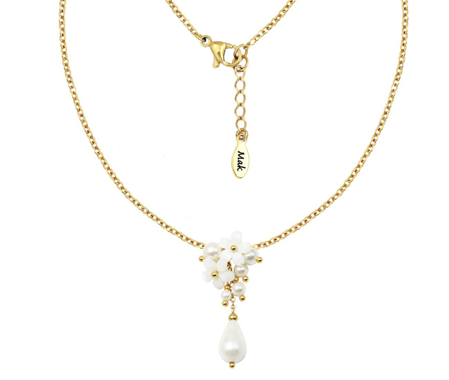 1663 naszyjnik ślubny pozłacany perły z kwiatami