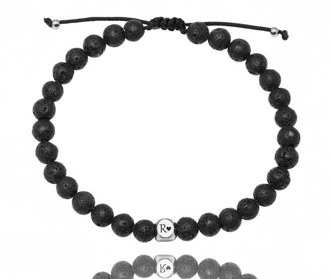 1658  bransoletka męska stalowa z grawerem i kamykami wulkanicznymi