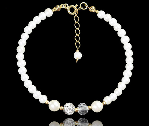 1358 komplet srebrny pozłacany z perełkami i kryształkami