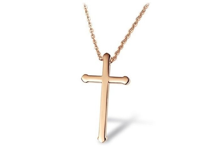 Nk 599/736 NASZYJNIK ze stali krzyżyk różowe złoto celebrytka