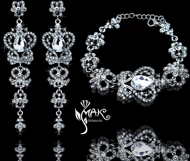 Kpl 656/5 komplet, biżuteria ślubna cyrkonie duże kolczyki