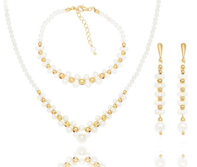 1393 komplet srebrny pozłacany z perełkami na ślub