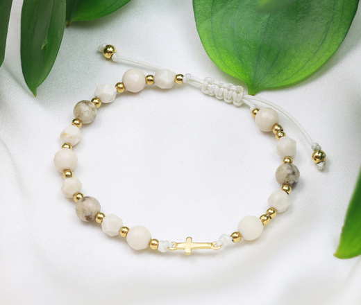 1737/12 bransoletka różaniec złota kremowa