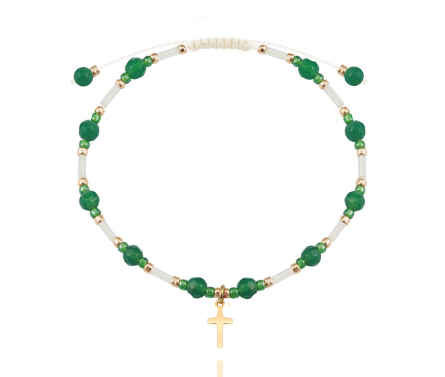 1631/2 bransoletka różaniec stal złocona z kamieniami naturalnymi