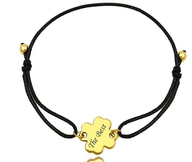 1125 bransoletka z grawerem złota koniczynka na sznurku