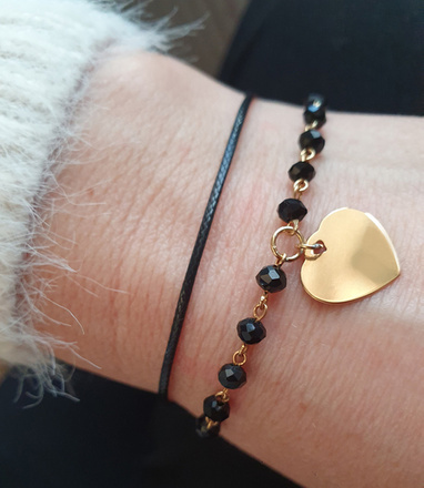 1303 bransoletka srebrna 925 pozłacata na sznureczku serce