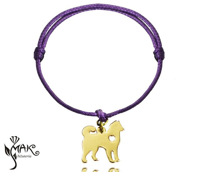 BR842 bransoletka na sznureczku pies złota husky  grawer