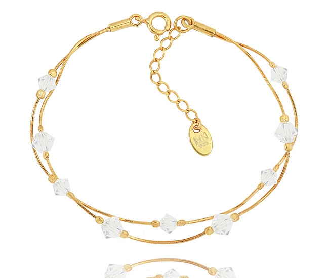 1457 bransoletka srebrna 925 pozłacana  podwójna z kryształkami