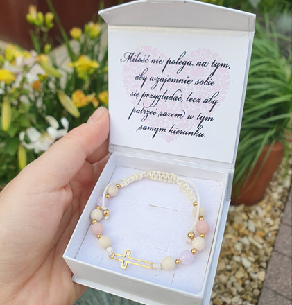 1671/5 bransoletka różaniec z kamieniami naturalnymi złota