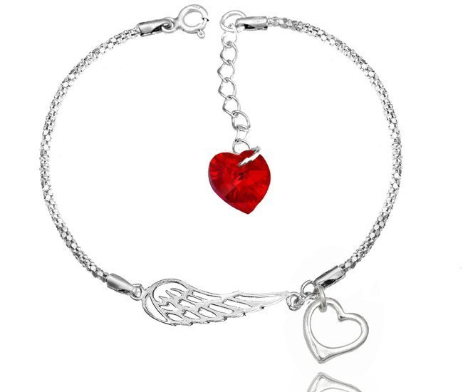 1159 bransoletka srebrna 925 skrzydło anioła serduszko Swarovski Elements