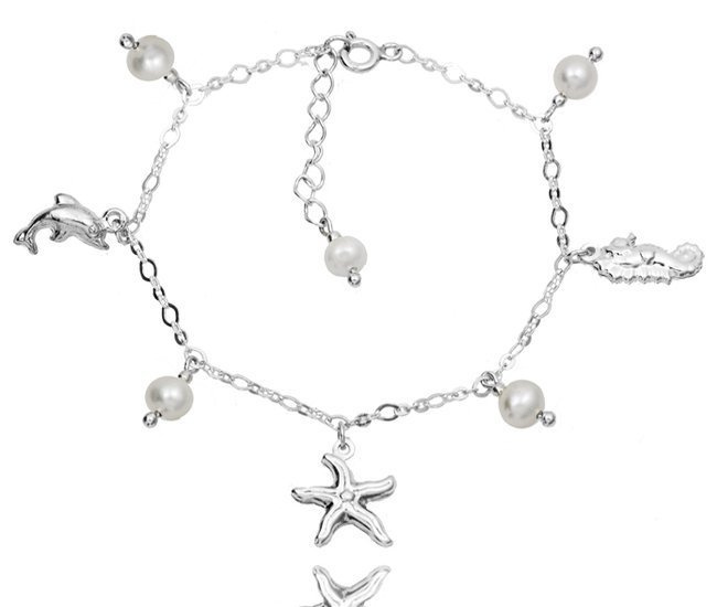 1163 bransoletka srebrna 925 morska perełki naturalne