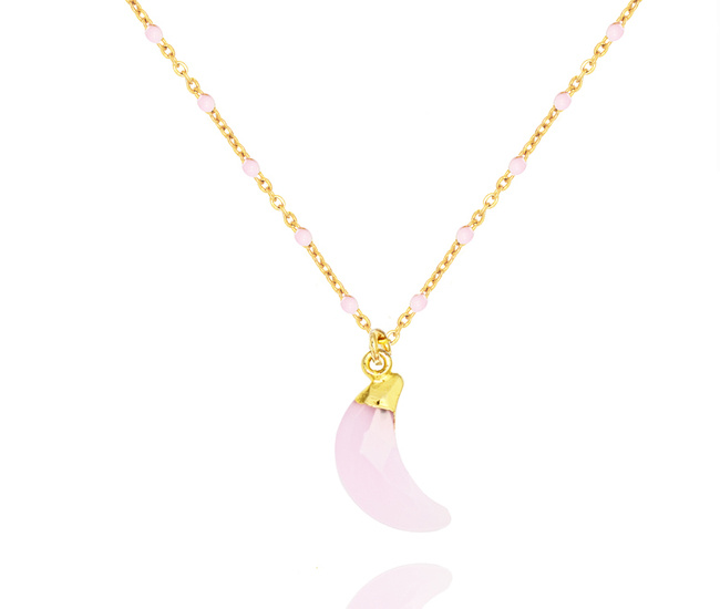 1326 naszyjnik pozłacany księżyc różowy kwarc
