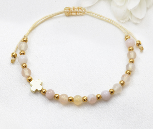  bransoletka różaniec stal złocona na sznureczku delikatna 1877/20