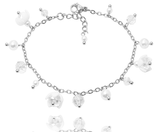 ręcznie robiony komplet ślubny z kwiatami, kryształami i perłami srebro 925 1816/5