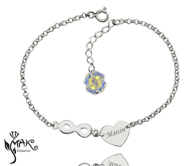BR831 BRANSOLETKA Z GRAWEREM Swarovski Elements serce infinity