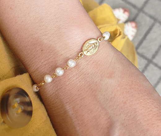 1468 bransoletka różaniec s.925 pozłacane perełki naturalne