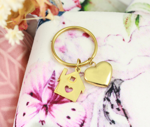 1559/2 brelok do kluczy z Twoim grawerunkiem pozłacany dom