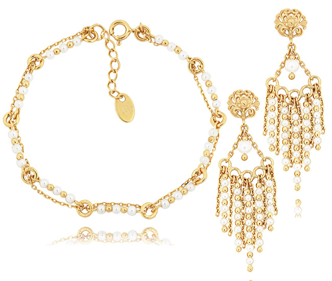 1497 komplet srebrny 925 pozłacany z perłami na ślub