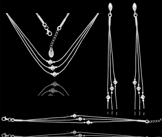 1526 bransoletka srebrna 925 potrójna z kryształkami